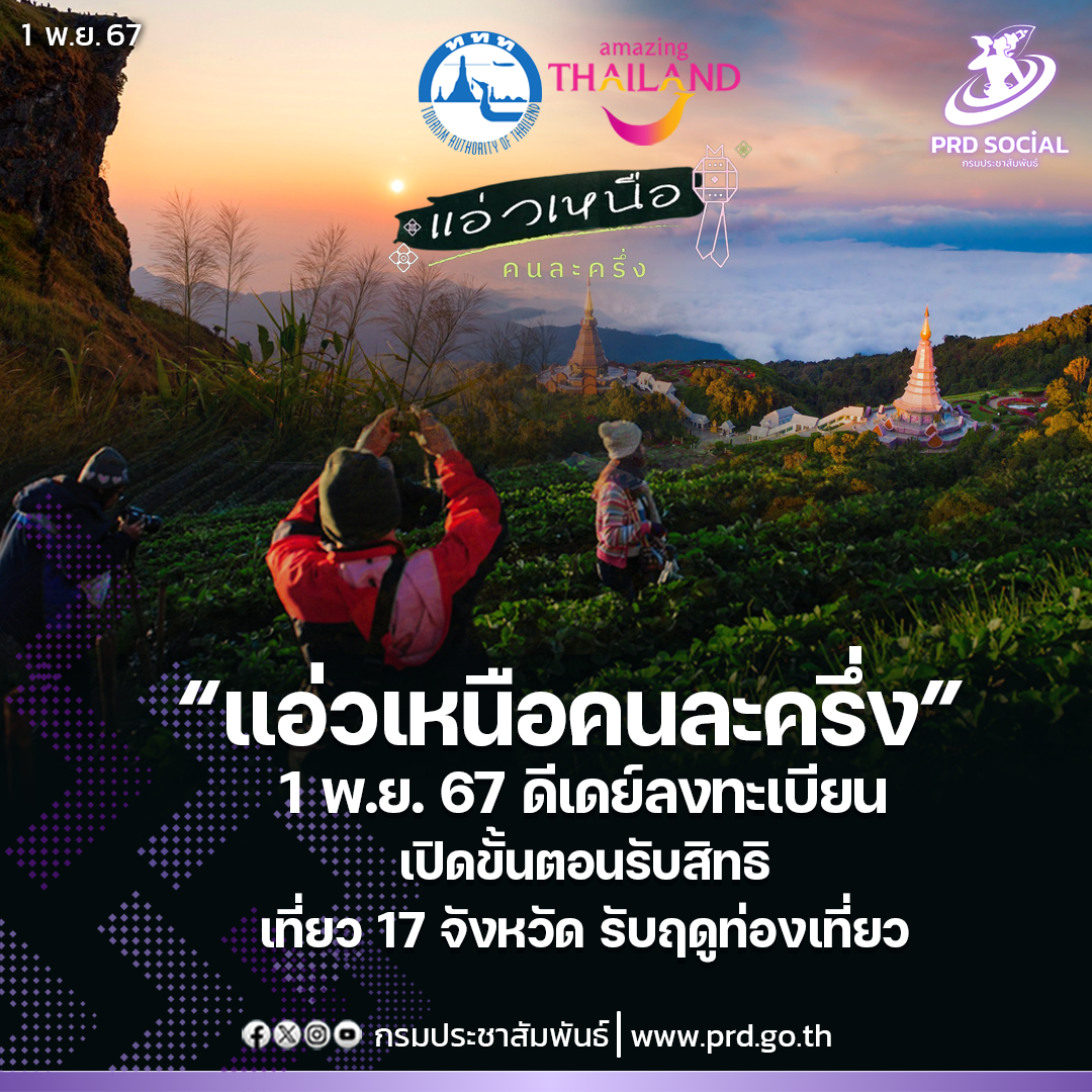 1 พ.ย. ดีเดย์ลงทะเบียน &ldquo;แอ่วเหนือ...คนละครึ่ง&rdquo; เปิดขั้นตอนรับสิทธิ์ เที่ยว 17 จังหวัด